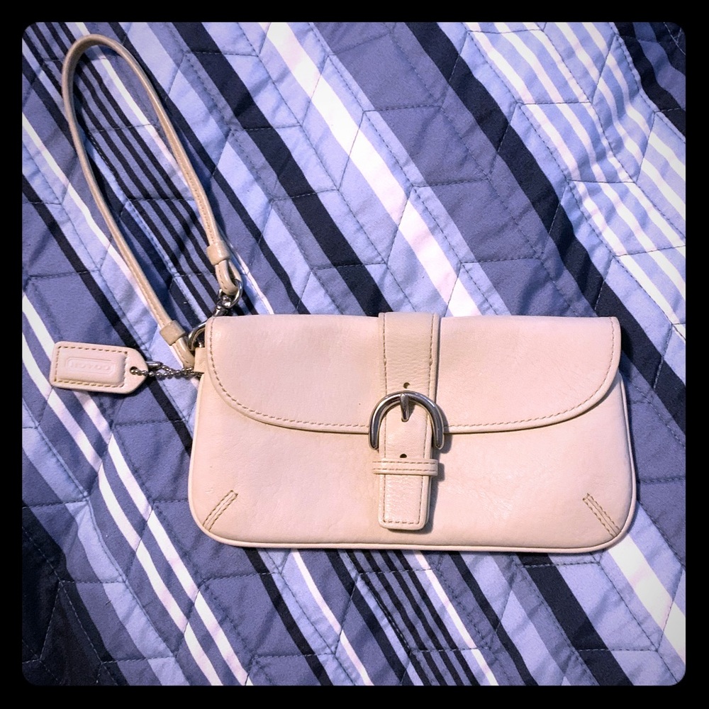 Coach wristlet cream leather with buckle snap